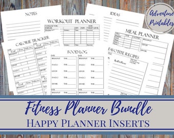 Fitness Planner Bundle, Daily Meal Planner, Workout Planner, Calorie Tracker -Classic Happy Planner Printable Insert, Mambi, Create365