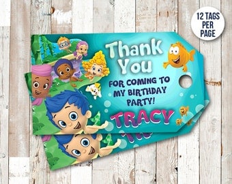Bubble Guppies Thank You Tags, Bubble Guppies Favor Tags, Bubble Guppies Birthday Tag, Bubble Guppy Party Printables, Gift Label Hang Tag