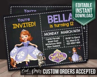 Sofia the first invitation, Sofia Invitation, birthday invite, instant download, party invite, editable invite, Printable invite, Sofia DIY