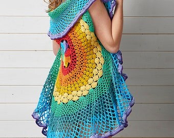 Rainbow Mandala Shawl, Crochet Pattern, Crochet Waistcoat, Instant Download, Sara Huntington, Mandala Blanket, Crochet Mandala, Colourful