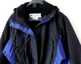 Vintage Columbia Jacket Columbia Ski Jacket Large Women's Columbia Sailing Jacket Black Blue Hiking Jacket Rare Hooded Biking Windbreaker