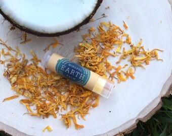 Natural Lip Balm, Coconut Calendula Lip Balm, Healing + Mositurizing Blend, Clear or Shimmer Tint