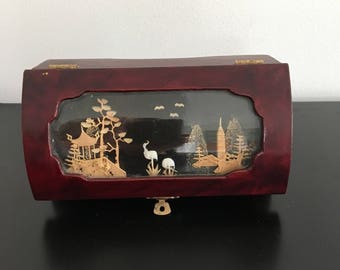 Vintage< Oriental Jewelry Box,Cork Carving, Window Box, Chinese Jewelry Box, Wooden Box, Oriental Decor, Asian Interiors,Wooden, Jewelry Box