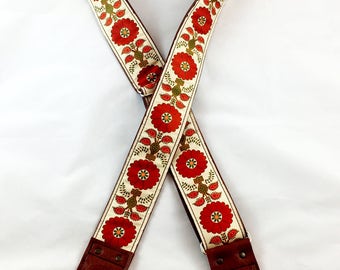 Maroon Flower Ribbon Guitar Strap