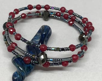 Dark scarlet bracelet, a mixed media wrist wrapping bangle.