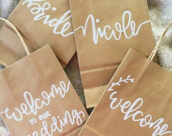 Small Custom Kraft Bags, Wedding Welcome Bags, Wedding Favors, Personalized Gift Bags, Birdesmaid Gifts, Kraft Bags, Hand Lettered, Gift Bag