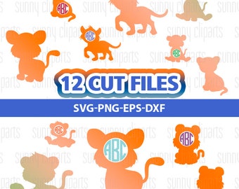Lion Svg, Lion Decal, Tiger Svg, Cartoon Svg, Tiger Clipart, Tiger Decal, Africa Svg, Cuttable Files, Circle Monogram Svg, Silhouette Cameo