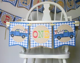 Little Blue Truck High Chair Banner - Little Blue Truck Birthday High Chair Decoration - High Chair Bunting - Little Blue Truck Party