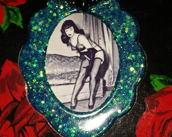 Betty Page Teal Glitter resin Frame bat