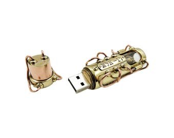 Steampunk USB flash drive 32 GB "Beetle 17" luxury birthday gift handmade vintage brass copper pendant mens accessories computer memory