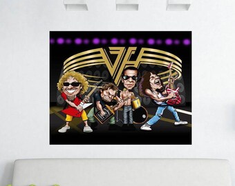 80s VAN HALEN Band Caricature Canvas Print 30 x 20