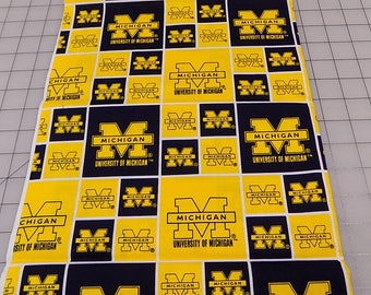 U of M Fabric, 1.5 yards, University of Michigan Fabric, Blue and Gold Fabric, Football, NCAA, Cotton, Fabric by the Yard, Sewing, Quilting