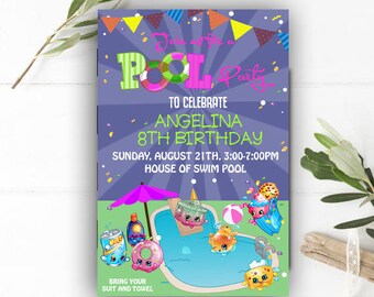Shopkins Invitation, Shopkins Pool Party Invite, Shopkins Birthday, Shopkins Birthday Invitation, Shopkins Papery, Shopkins Pool Party