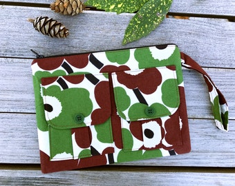 Wristlet - Floral Brown Wristlet, Wristlet Clutch, Wristlet Wallet, Wristlet Purse, Smartphone Wristlet, Zipper Wallet