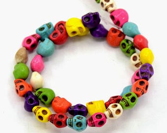 16 mini SKULL beads 7x6mm colourful Mexican Dia de Los Muertos trinkets #117B