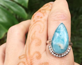 Larimar peacock ring // size 9 //one of a kind // made in byron bay // recycled sterling silver