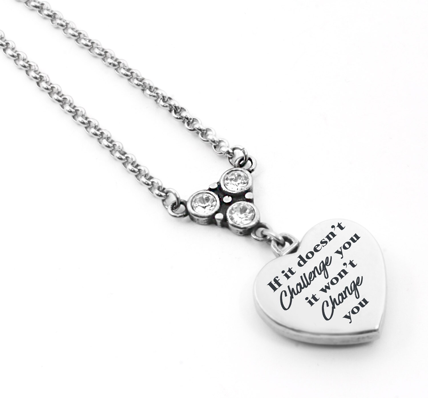 Silver Quote Necklace Engraved Quote Heart Pendant Quote