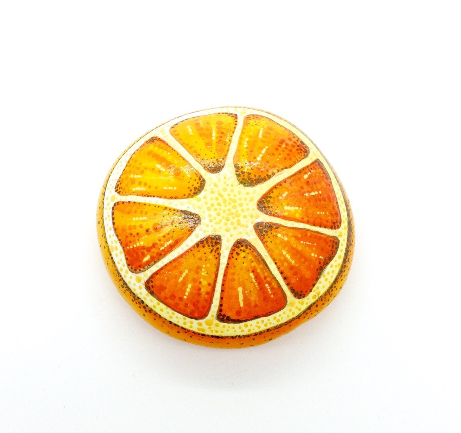 Hand Painted Rocks / Orange Citrus Stone / Clementine Painted