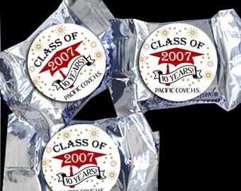 48 York Peppermint Pattie® Stickers - Class Reunion Favors - High School Reunion or Graduation Favors - Candy Stickers for Favors - Grad Cap