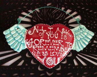 WInged Heart Ceramic Wall Art for Wedding, Anniversary or Birthday