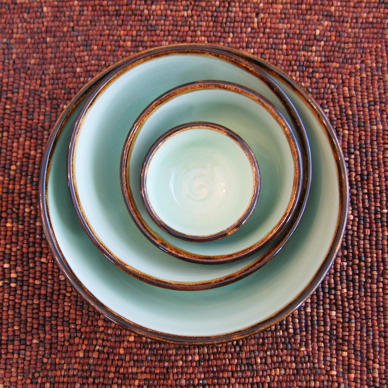 Ceramic Nesting Bowls in Mint Chocolate Large Wedding Gift