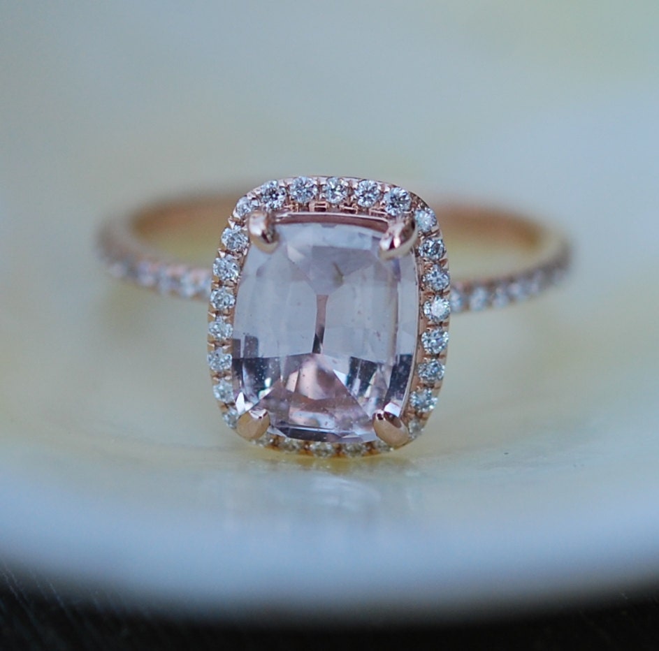 Ice peach champagne sapphire 14k rose gold diamond ring engagement ring ...