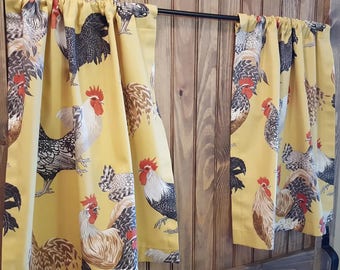 Chicken Kitchen Cafe Curtains - 2 panels/ 1 pair - Custom sizes and matching valance available
