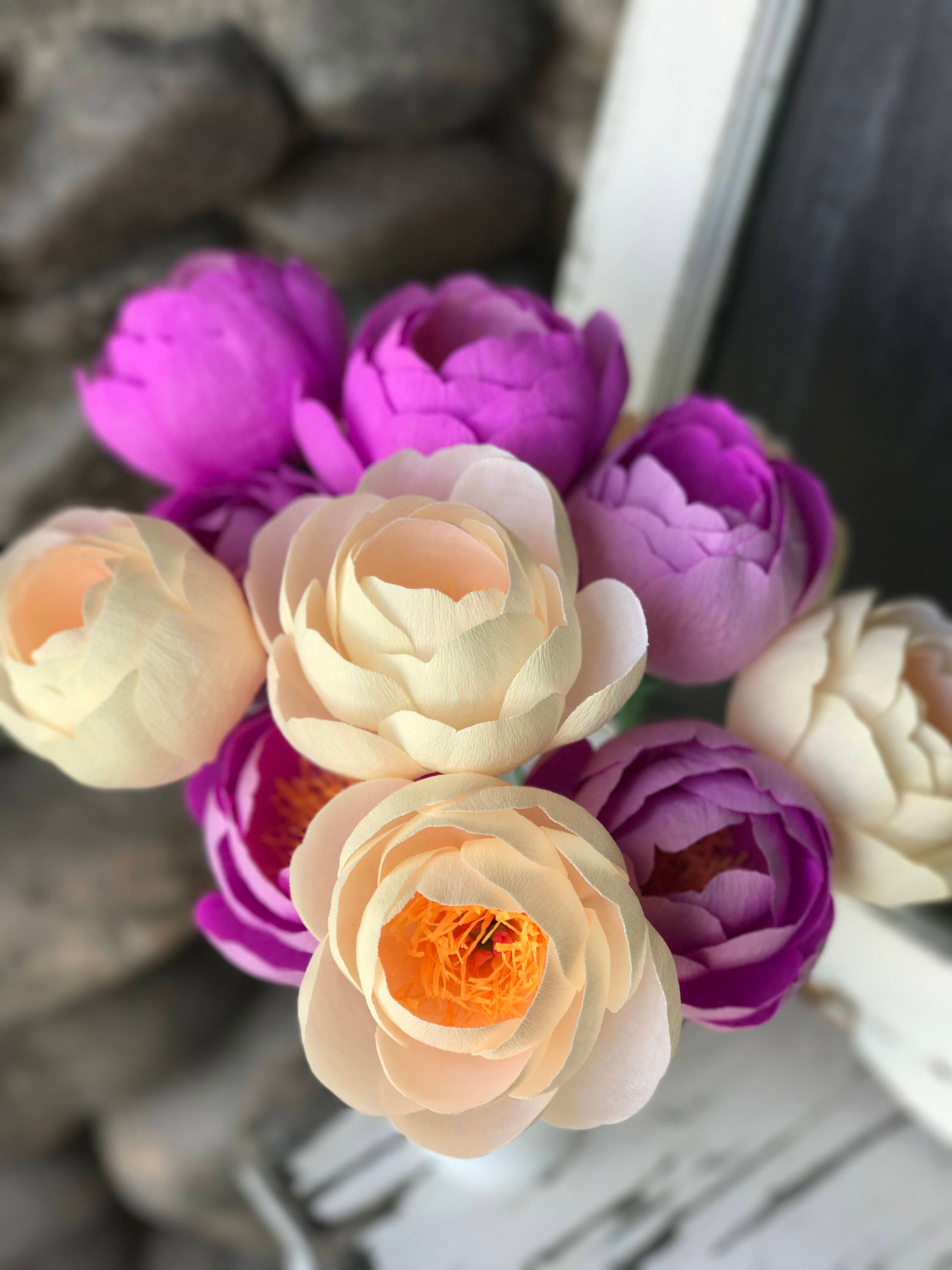 Crepe Paper Flower Set of 3 Coral Charm Peony Handmade
