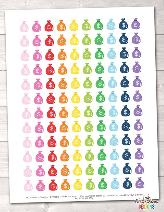 money bag printable planner stickers for budgeting instant download