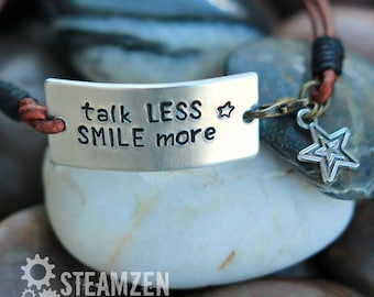 Hamilton Talk Less Smile More Personalized Hand Stamped Leather Bracelet - Hamilfan Gift - Actor Gift - Theater Gift - Unisex