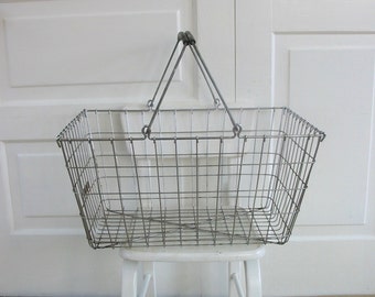 Vintage Metal Basket, Wire Basket, Industrial Basket, Market Basket, Black Metal Basket, Handled Basket, Metal Wire Basket, Industrial Decor