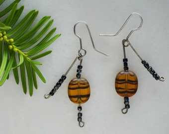 Vintage Amber Zebra Lucite Earrings