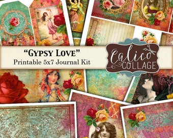 Gypsy Love, Junk Journal Kit, Journal Pages, Digital Paper, Gypsy Rose, Vintage Flowers, Printable Ephemera, Printable Journal, Digikit