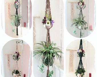 Macrame double plant hangers, large 2 tier double hanging planter, Colorful Double Plant Hanger, Two Pots 70s Holder macrame, 2 pot hanger