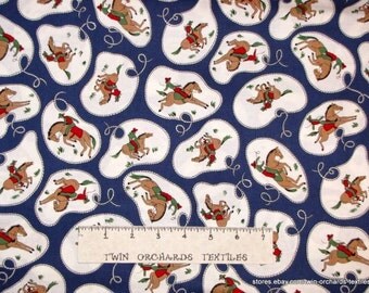 Vintage Cowboy Lasso Fabric Navy Blue Cotton YARDS