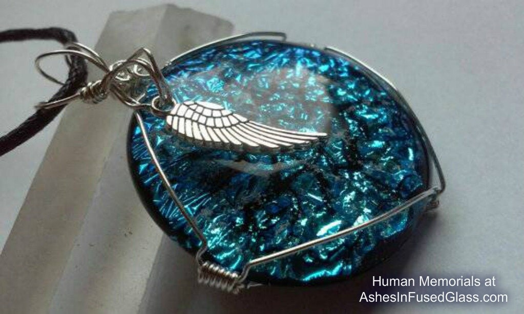 Cremation Jewelry Angel Wing Necklace Ashes InFused Glass