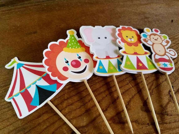 Big Top Circus Party - Set of 15 Assorted Circus Cupcake Toppers by The Birthday House Il_570xn