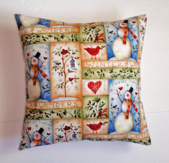 WINTER SNOWMAN Throw Pillow Cover Snowman Patch by PersnicketyHome
