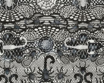 Fabric Timeless Halloween Lace scorpions spiders webs black gray Victorian Goth Gothic C5250