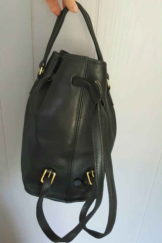 COACH Backpack Bookbag / black Leather Drawstring knapsack bag