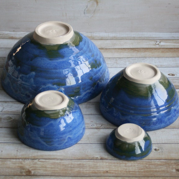 Stoneware Nesting Set Handmade Ceramic Rustic Blue Pottery