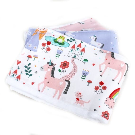 Unicorn Burp Cloths set of 3 // Pink Purple Princess Burp Cloths // Diaper Burp Cloths // Cotton Burp Cloth // Baby Shower Gift