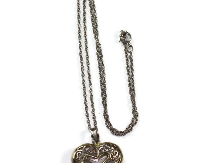 Sterling Filigree Heart Pendant Necklace Vintage