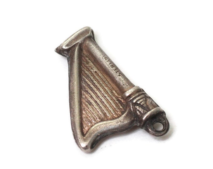 Sterling Silver Harp Charm Musical Charm Vintage Small Charm