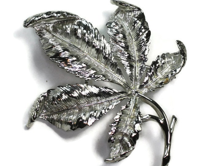 Coro Leaf Brooch Silver Tone Dimensional Vintage