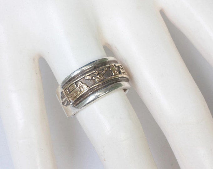 Pacific Coast Native American Ring 14K Gold Sterling Totem Pole Thunderbird 8 1/2