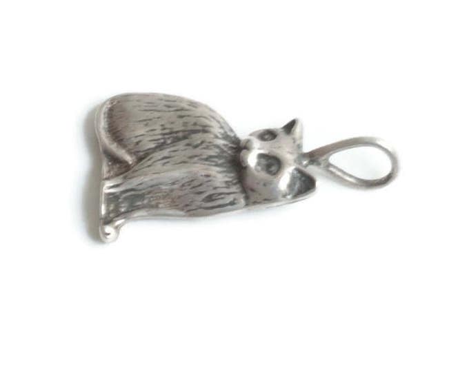 Sterling Silver Cat Charm or Pendant Sitting Detailed Charm for Bracelet Vintage