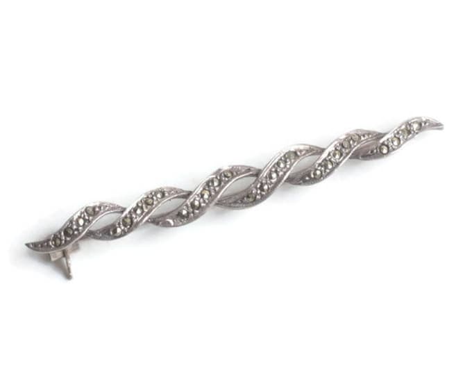 Sterling Silver Marcasite Bar Pin Flowing Overlapping Design Vintage