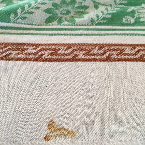 Damask Tablecloth White Cotton Damask Tablecloth with Green