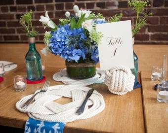 15-19 Table Number Holders - Nautical Table Numbers - 4.5 inch - Cream or Brown Knots - Placecard Holders - Solid Centres - Quality